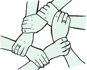 Illustratie handen die elkaar vasthouden